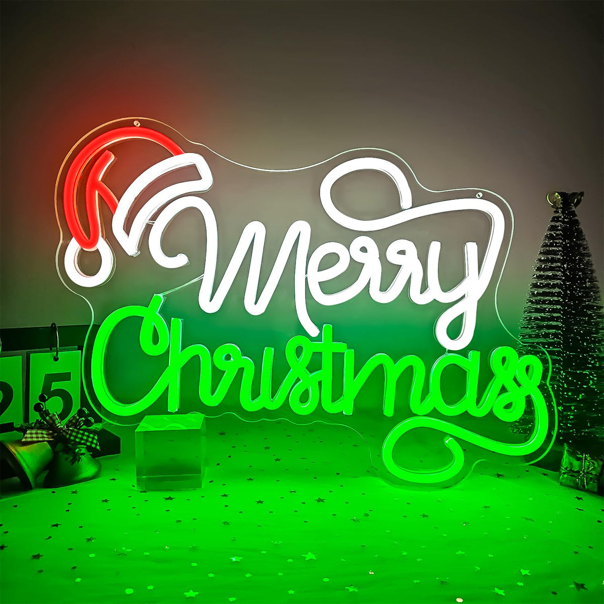 Merry Christmas Neon Sign Christmas Led Signs for Wall Decor Dimmable Santa Hat Neon Light for Party Bedroom Acrylic Holiday Light Up Signs for Window Xmas Neon Wall Art Gifts Size(12.2in*16.3in)