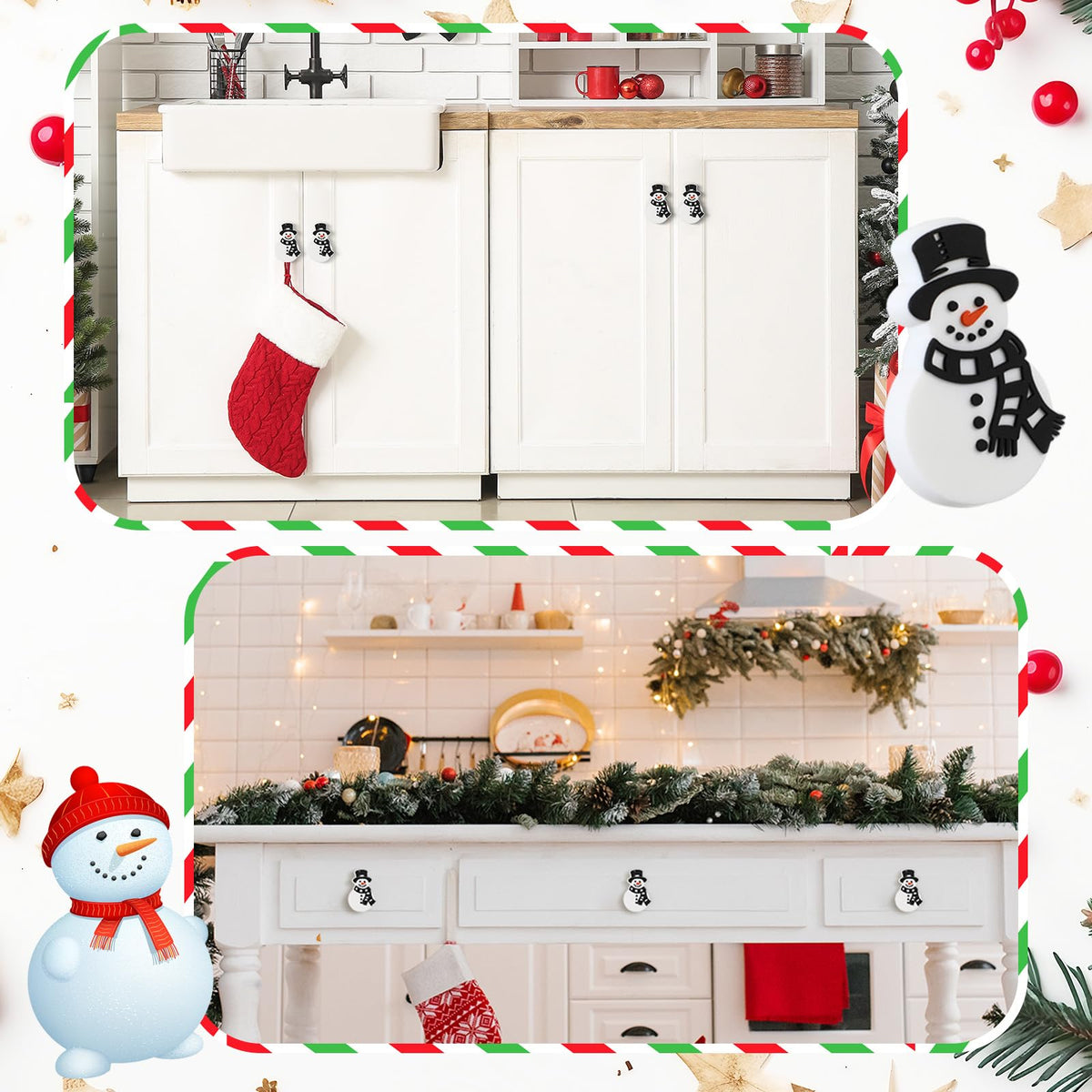Moxweyeni 12 Pieces Christmas Cabinet Knobs for Kitchen Snowman Knobs Silicone Hand Cabinet Knob Cover Christmas Decorative Drawer Pulls for Xmas Winter Kitchen Home Party Decorations
