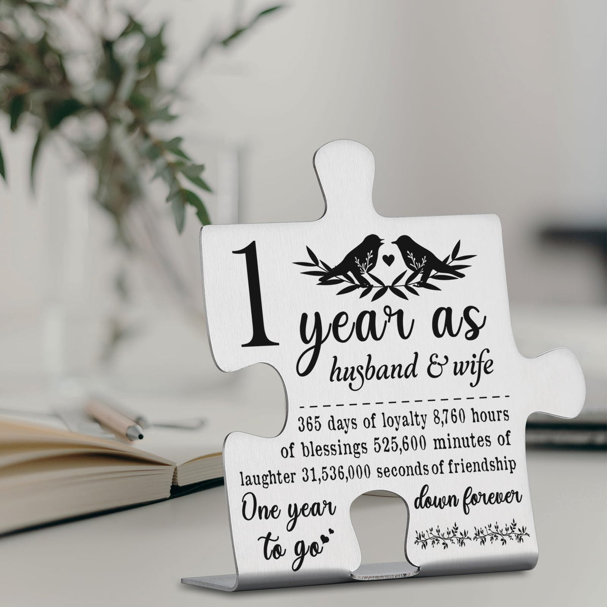 1 Year Anniversary Plaque Gift for Husband Wife, 1st Marriage Gift for Couple Ornament Decor Stainless Steel Puzzle Piece Decorative Signs Plaques YPP7