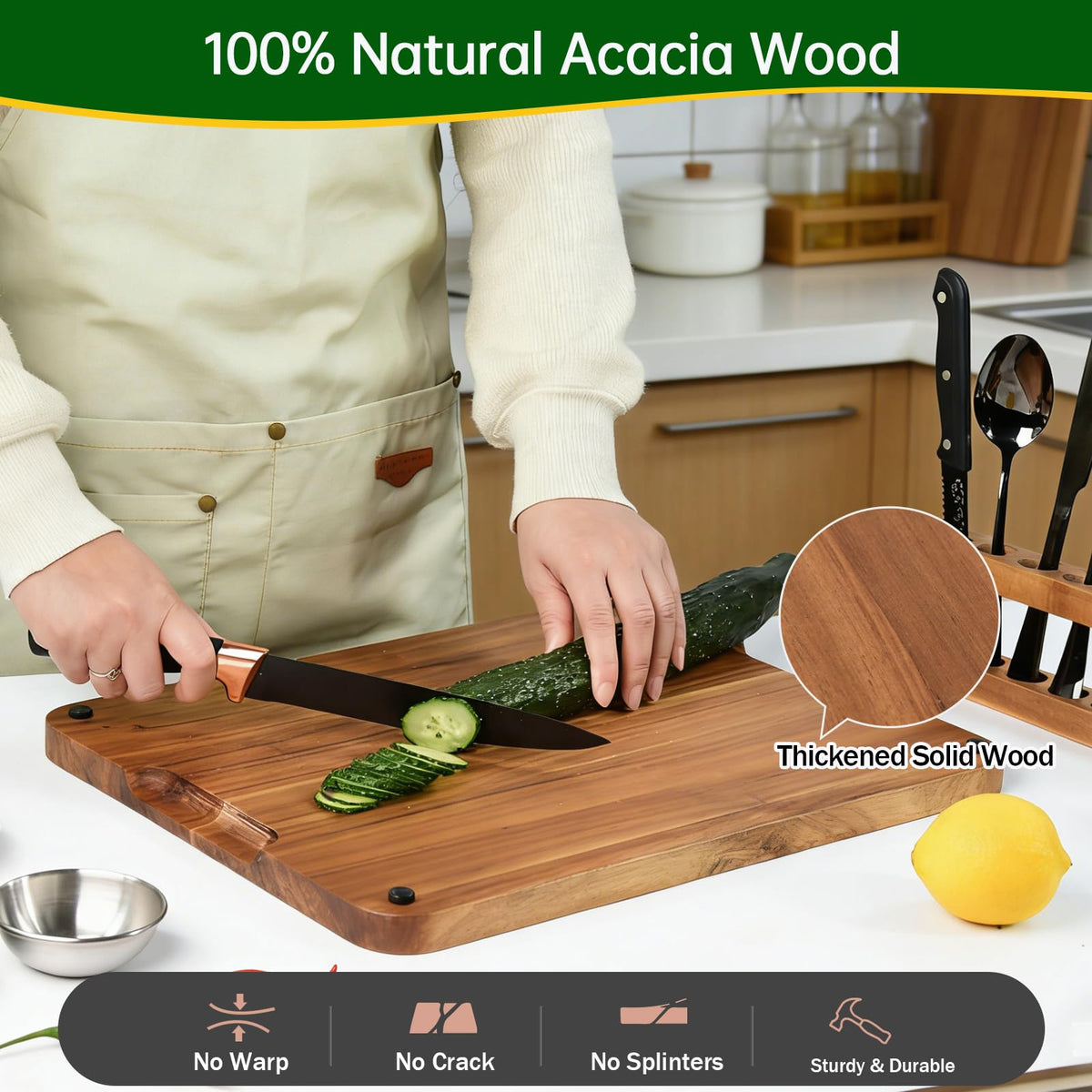 Acacia Wood Steak Board Set,16.5" Magnetic Charcuterie Board with Stainless Steel Scratch-Proof Cutting Surface Wooden Serving Platter with Cutlery & Sauce Cup for BBQ Dinner Party Housewarming Gift