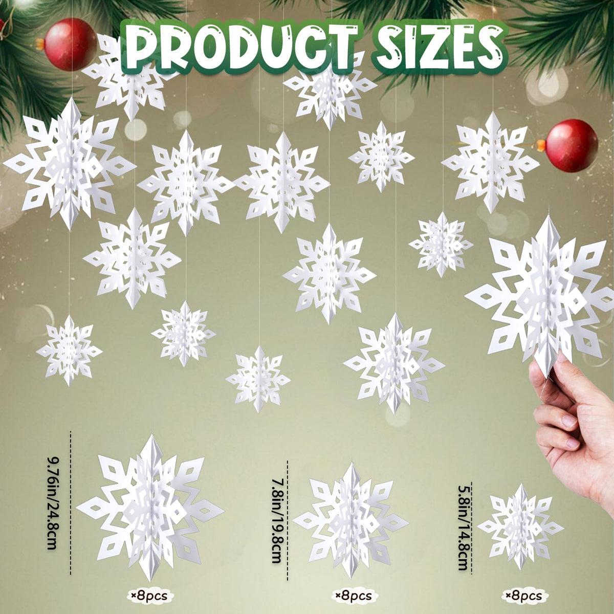 OuMuaMua Winter Christmas Snowflake Decorations Indoor, 24PCS 3D White Snowflakes Hanging Ornaments for Home Xmas Christmas Holiday Winter Wonderland New Year Party Decorations