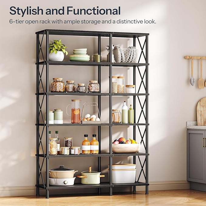 HOOBRO Corner Bookshelf, 6-Tier L-Shaped Bookcase, Industrial Open Display