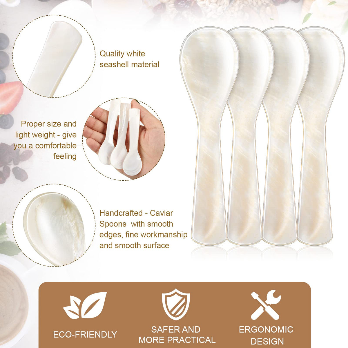 Caviar Spoons Mother of Pearl Mop Spoons with Hand Craft W Round Handle for Caviar, Egg, Ice Cream, Salt, Coffee Serving, Restaurant Serving Set(24 Pieces,3.55 Inch)