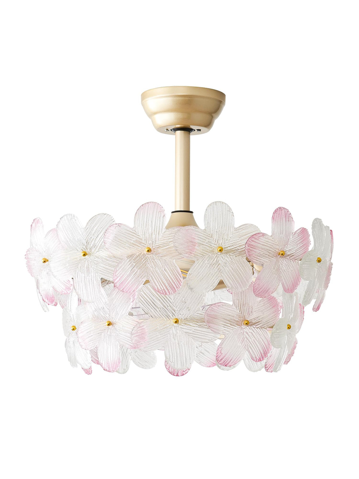 MizWacky Gold Crystal Fandelier Ceiling Fans with Lights, 20" Gold Flower Chandelier Ceiling Fan with Light Remote Control, Caged Mid Century with 6 Speeds for Bedroom, Nursery, Living Room (Pink)