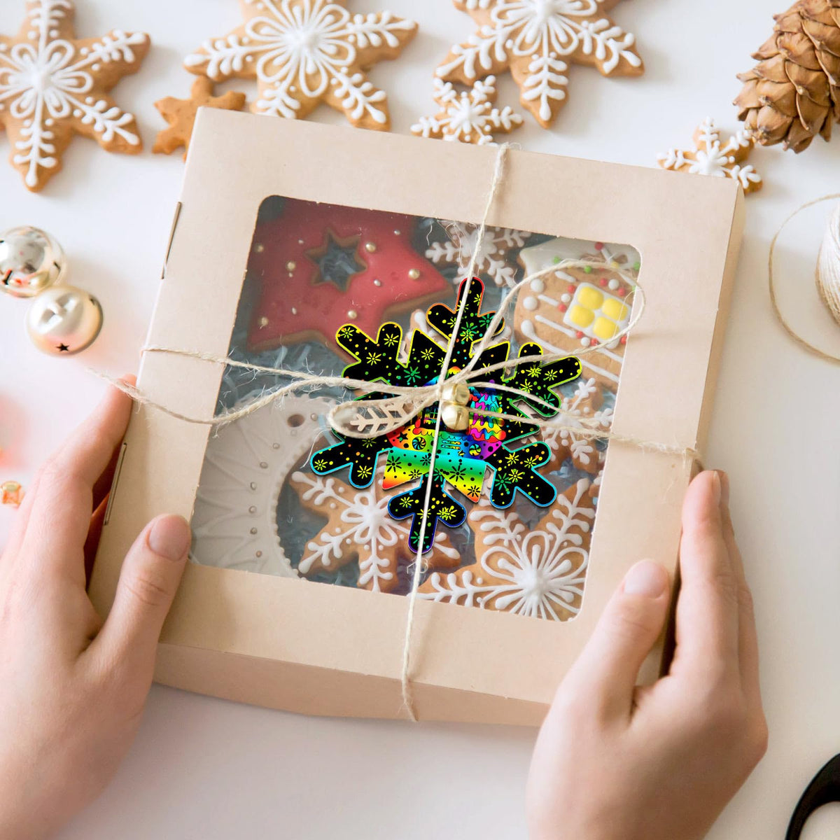 Hollowfly 80 Pcs Snowflake Scratch Cards Winter Scratch Ornaments for Kids Rainbow Winter Crafts Party Supplies for Xmas Gift Home Classroom DIY Activities