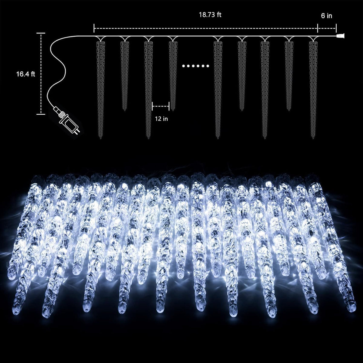 Brightown Icicle Lights for Outside with Remote, 20ft 100 LED 20 Tubes Connectable Ice Shape Hanging Christmas Lights for Tree Patio Roof Holiday Decor, Blue and White