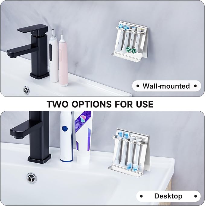 Electric Toothbrush Head Holder Adhesive or Tabletop, Tooth Brush Holder