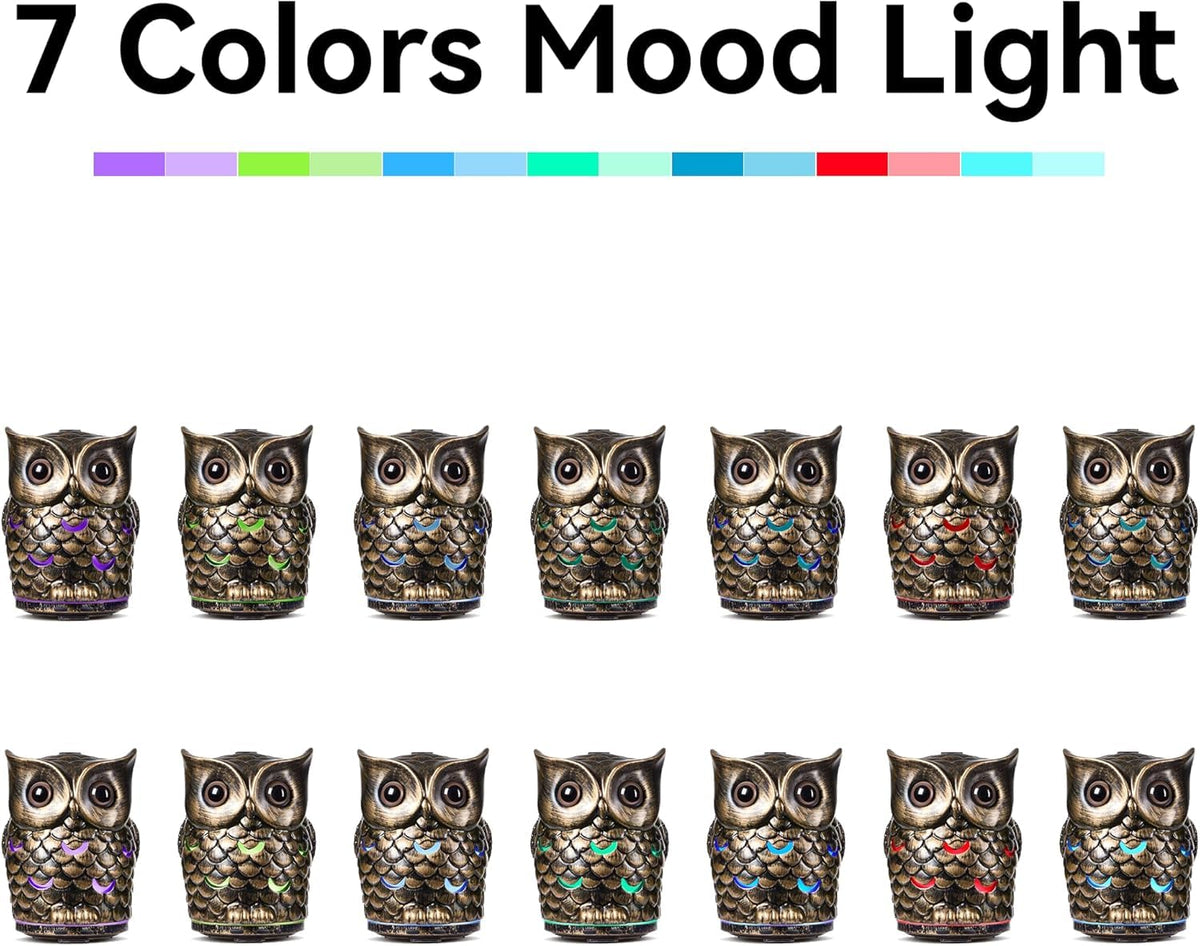 Alieye Ceramic Essential Oil Diffuser, 200ML Handcrafted Ceramic Owl Ultrasonic Cool Mist Aromatherapy Humidifier with 7 Colors LED Waterless Auto Shut Off for Home Office Yoga, Gifts for Mom, Brown