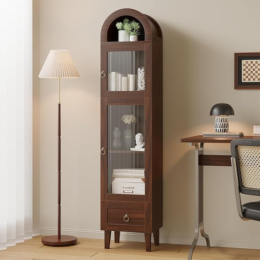 71" Tall Arched Cabinet with Acrylic Door, Modern Curio Arched Bookcase with