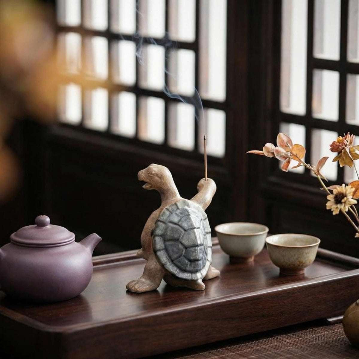 MENORISK Incense Holder for Sticks, Cute Turtle-Shaped Ceramic Incense Holder with Stainless Steel Tweezer & Brush – Perfect for Meditation, Yoga, or Home Decor