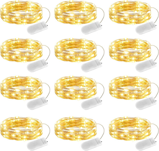 Minetom 12 Pack Battery Operated Fairy String Lights - 7ft Waterproof Silver Wire for DIY Crafts & Wedding Décor