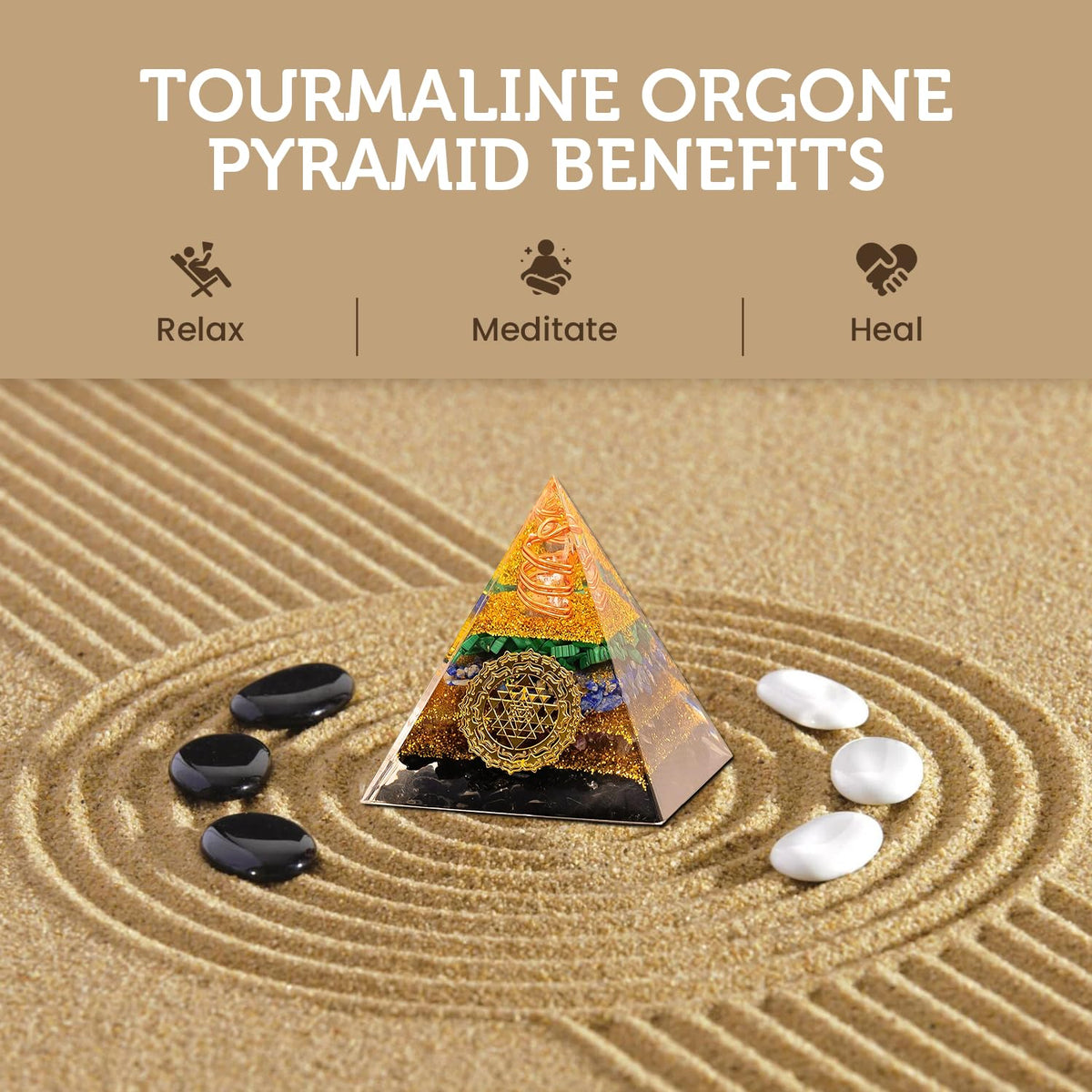 Tourmaline Orgone Pyramid Charged for Wealth, Happiness, and Good Fortune, Genuine Crystals and Healing Stones, Malachite, Lapis Lazuli, Amethyst, orgonite Chakra Pyramid Crystal, Energy Generator