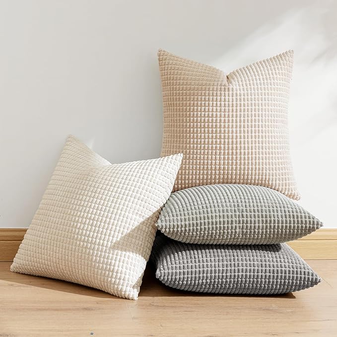 MIULEE Boho Farmhouse Decorative Pillow Covers 18x18 Inch Set of 4 Rustic
