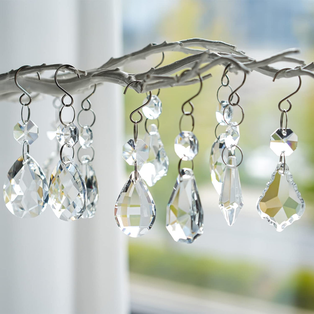 kanpura Crystal Chandelier Prisms,Crystal Sun Catcher Kit,Rainbow Hanging Crystals Suncatcher for Window, Christmas Tree,Home Decor(Clear,12pcs)