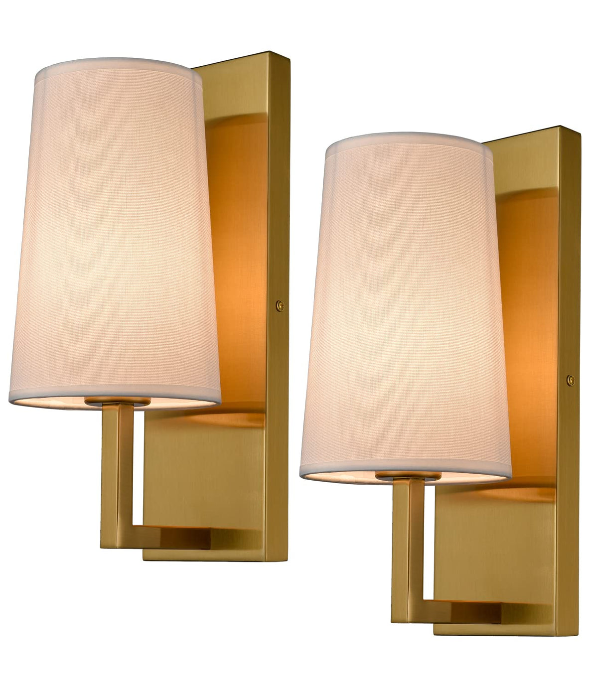TEENYO Gold Wall Sconces Set of Two Mid-Century Modern Fabric Shade Sconces Wall Lighting Indoor Brass Wall Lamp for Bedroom Hallway Living Room
