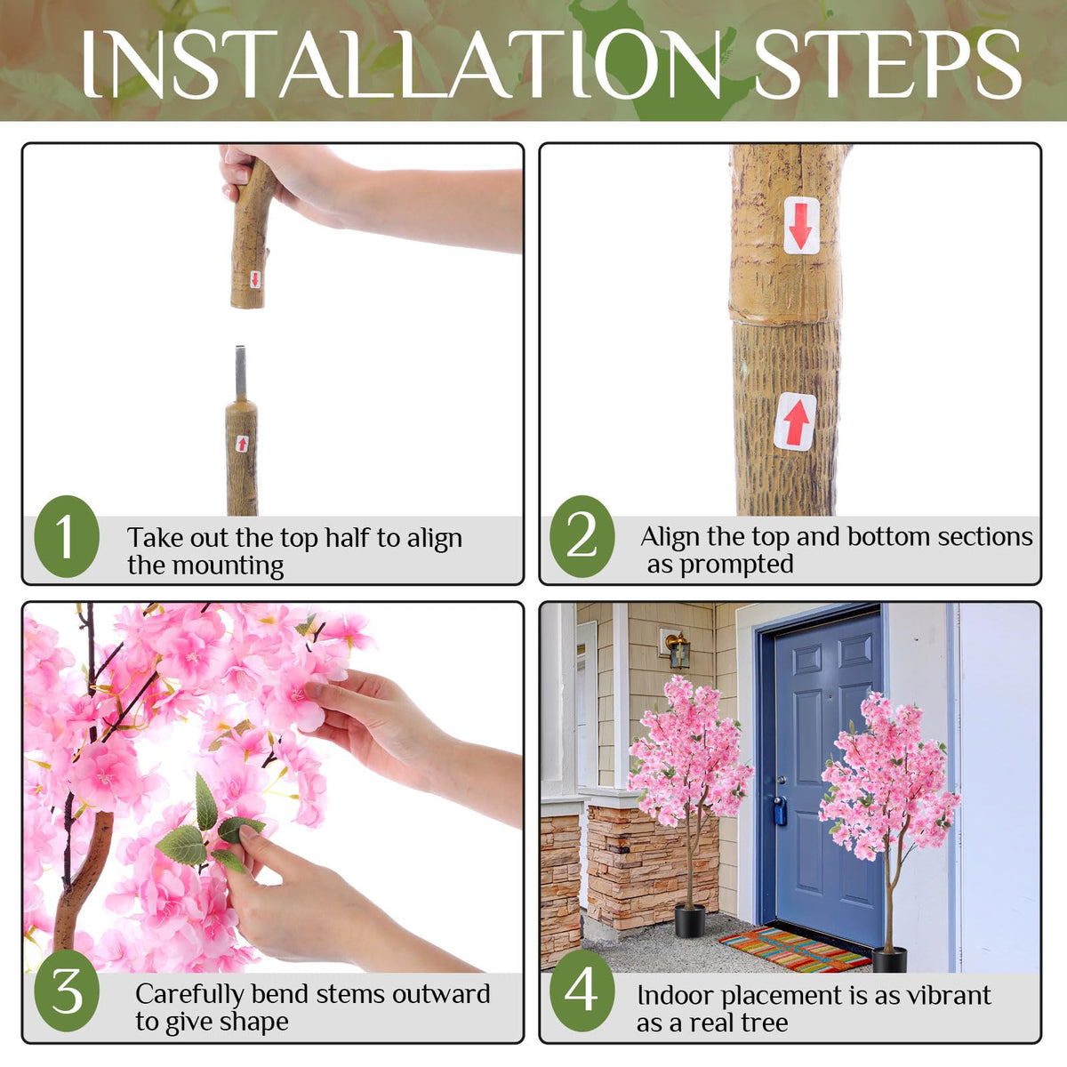 Giegxin 2 Pack Artificial Cherry Blossom Tree 3.9 FT Fake Faux Sakura Flowers Potted Plant Indoor with Plastic Nursery Pot for Home Porch Bedroom House Entryway Office Outdoor(Pink)