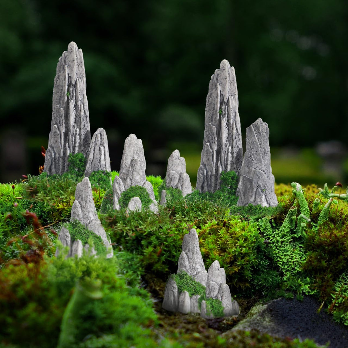 UPKOCH 8Pcs Miniature Fake Rocks for Diorama Supplies, Artificial Stone Figurines with Moss, Resin Zen Garden Accessories Terrarium Decor Mini Landscape