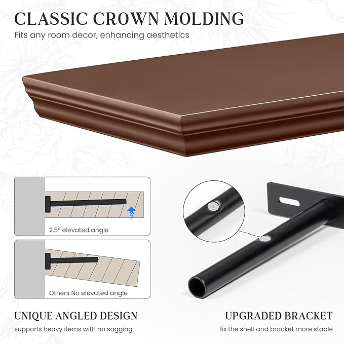 Fun Memories Floating Shelves 32 Inch Long, 9.3 Inch Deep Classic Crown Molding