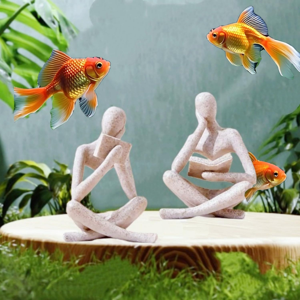 Reading Thinker Statue, Sculptures Abstract Art Ornament, Modern Aesthetic Figurine Decoration Set of 2 Status for Home Living Room Bedroom Office Shelf Table Desk Bookshelf Decor (Sandstone)
