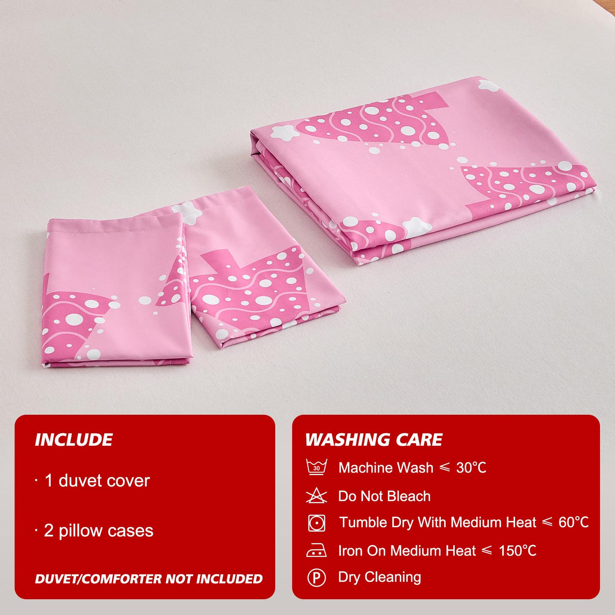 Joyreap 3pcs Christmas Duvet Cover Set King, Pink Xmas Tree Design Bedding Set, Includes 1 Duvet Cover and 2 Pillow Shams
