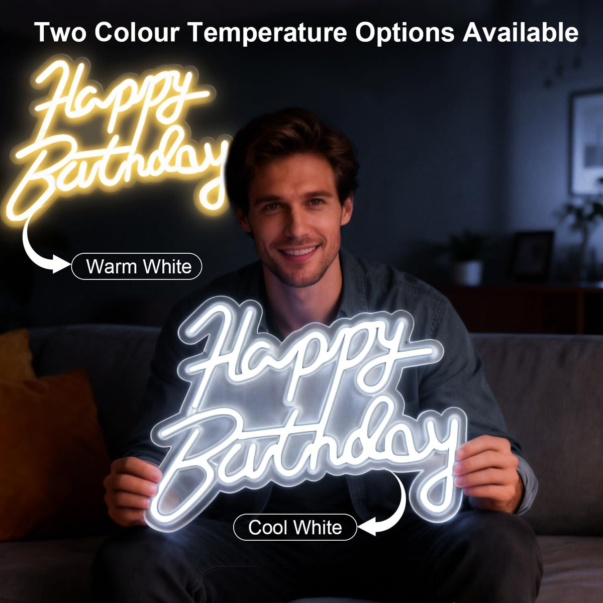 Miootly Happy Birthday Neon Sign for Wall Party Decor, LED Happy Birthday Light up Sign for Backdrop, 16"x 11" USB Powered 10 Brightness Settings Light up Signs Party Decorations Backdrop, Cool White