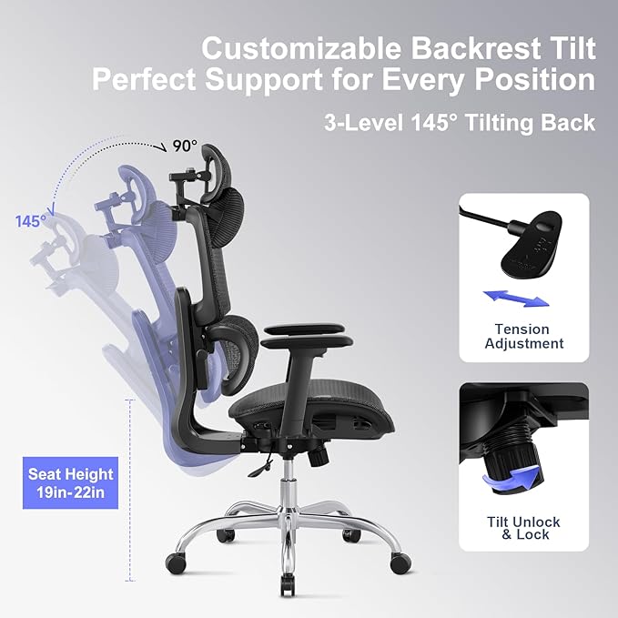 Ergonomic Office Chair with 3D Headrest, Computer Chair with Adjustable