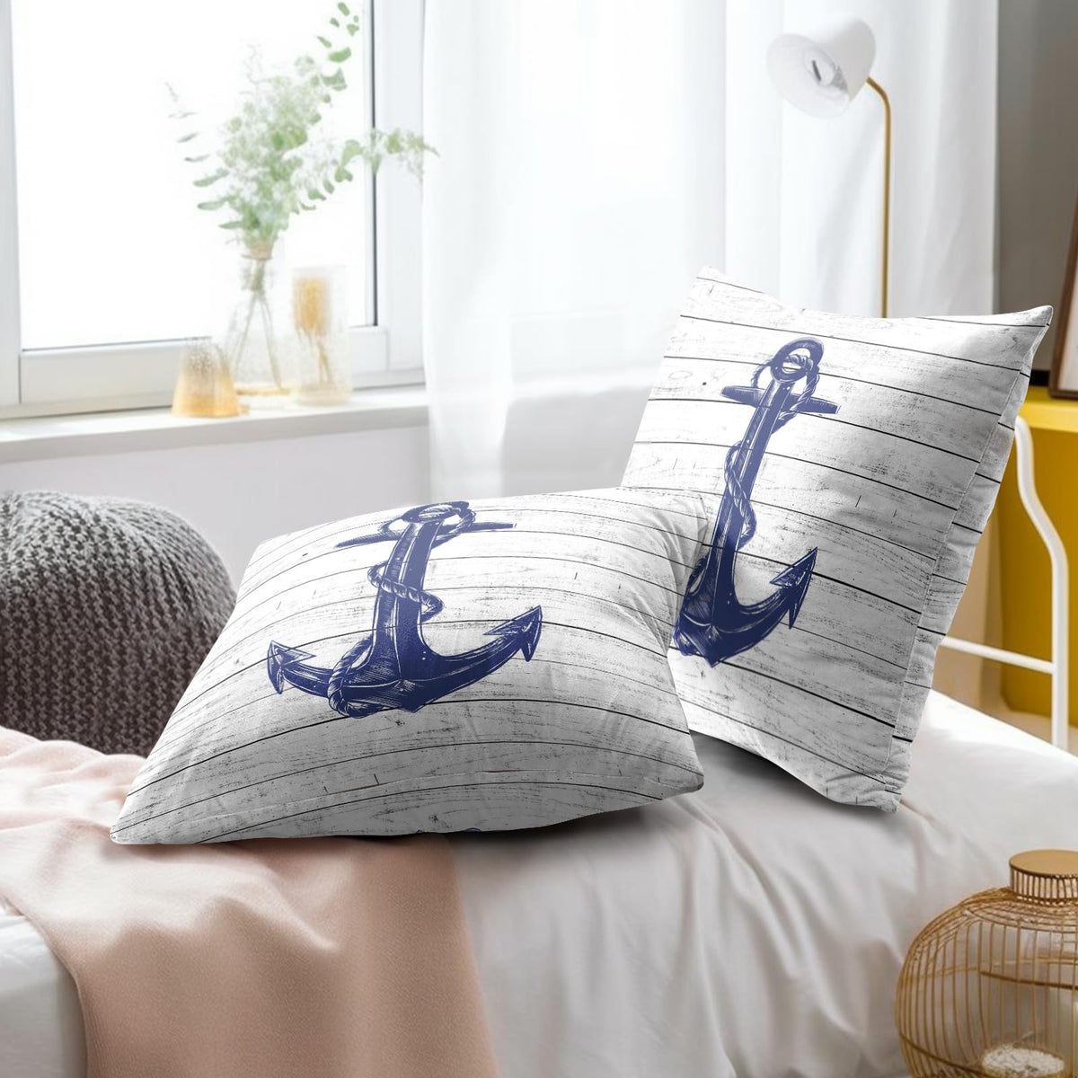 Imiss Nautical Anchor Throw Pillow Covers 16 X 16 Inch Set of 2 Navy Blue Pillow Cover Soft Cotton Home Decorative Cushion Covers for Outdoor Sofa Bedroom Car