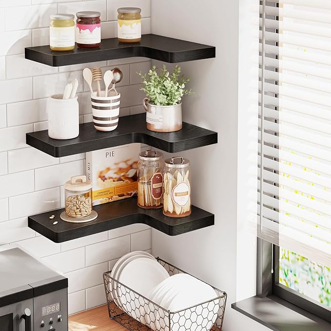 Fixwal Corner Floating Shelves for Wall Mounted Natural Solid Wood 16"x11.4"
