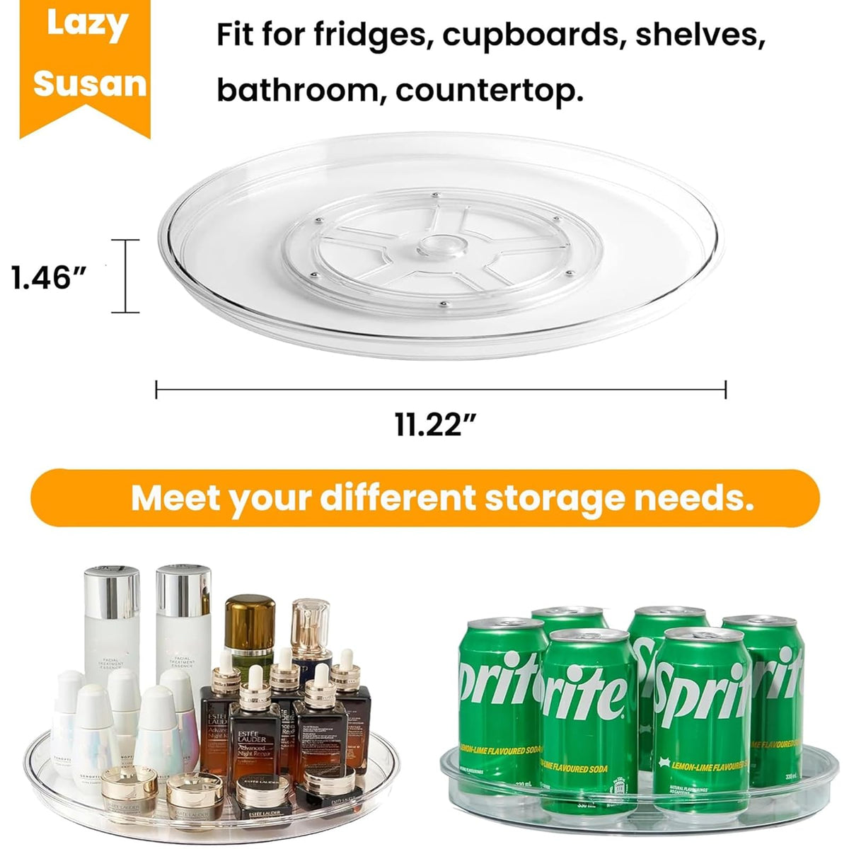 vacane Clear 11" Lazy Susan Organizer, 2 Pack Plastic Lazy Susan Turntable for Cabinet Rotating Pantry Lazy Susan Cabinet Organizer, Storage Containers for Kitchen, Refrigerator