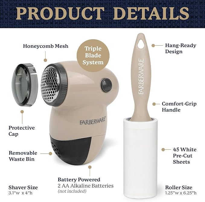 Farberware Fabric Shaver & Lint Remover Set – Battery Operated Sweater Shaver