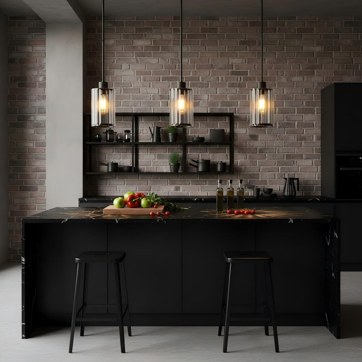 Virelite Modern Clear Fluted Glass Pendant Light 1 Pack - Thick Ribbed Glass with Soft Glow, Adjustable E26 Hanging Lamp for Kitchen Island & Dining Room