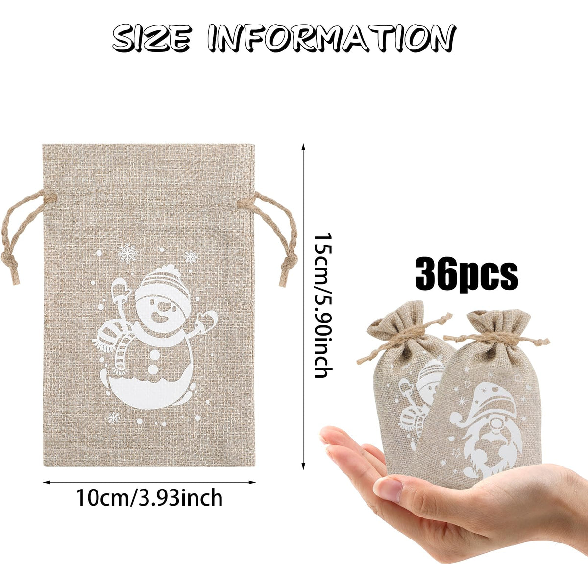 CCINEE 36pcs Christmas Burlap Bags, 4×6 Inch Drawstring Christmas Burlap Goody Gift Candy Bags with Double Jute Drawstrings Xmas Treat Bags for Candy Wrapper Xmas Party Favors