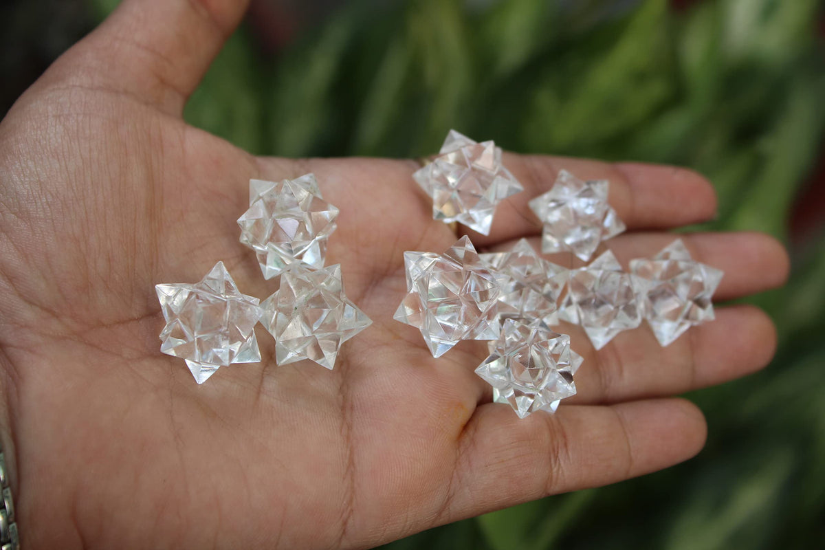 Jet 1 Pcs Clear Quartz Crystal 12-Point Merkabah Star for Healing - Panic Balancing Meditation Tool Use (0.75-1 inch, 8-10 Grams)