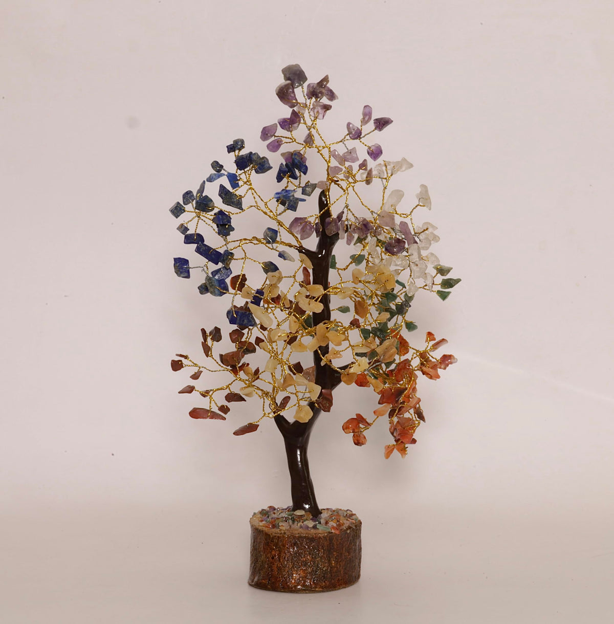 Pristine Gemstones 7 Chakra Tree of Life Crystal Feng Shui: Home and Office Decor. (7 Chaka, Equilibrium, Resin Trunk, Wood Base, 250 Chips). February, April, and July Birthstones.