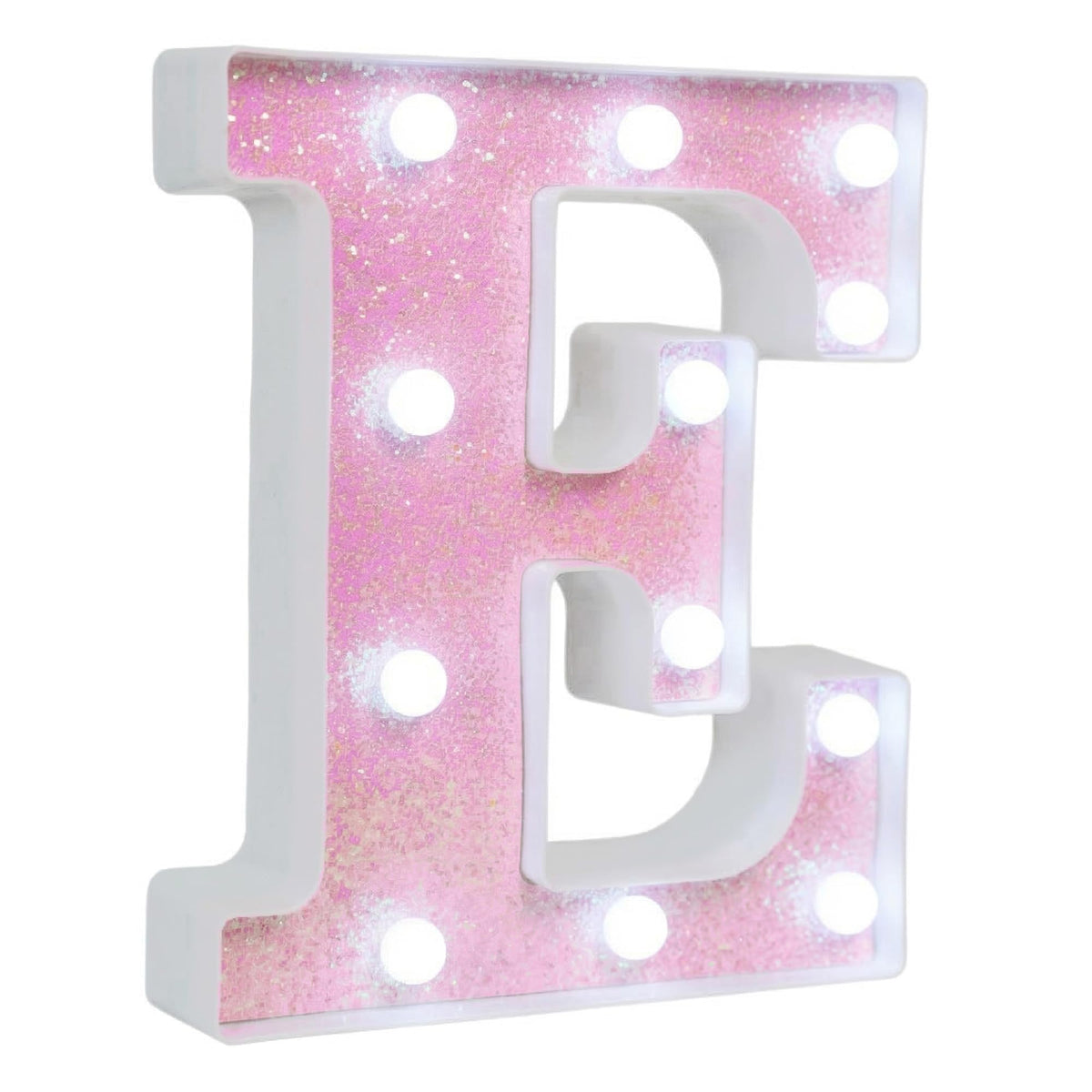 EUFONY Pink Glitter Marquee Light Up Letters, Battery Operated LED Letter Lights Signs for Pink Birthday Party Table Decorations, Wall Decor for Girls Bedroom, Initial Letter E with Cool White Lights