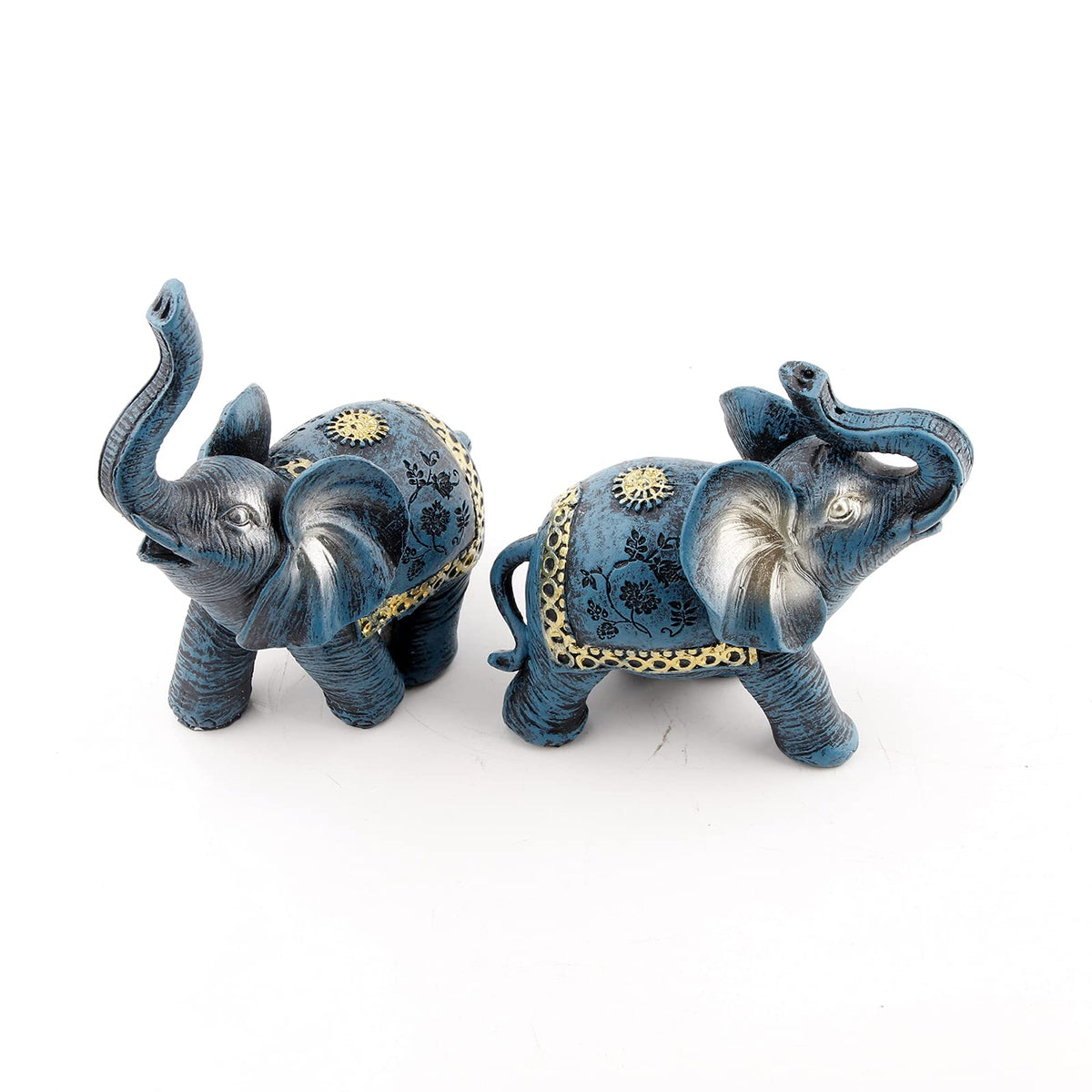 Wisifayardin Blue Thai Couple Elephants Figurines Statues Elephant with Trunk Up Gifts for Desktop Decoration Home Crafts Ornament