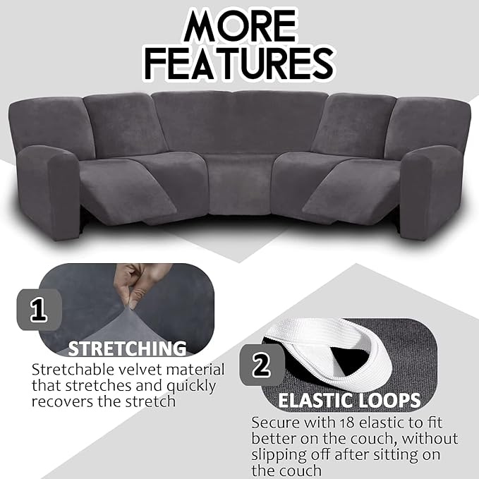 LightInTheBox 7-Piece Velvet Stretch Reclining Couch Covers 5 Seats Corner Sofa