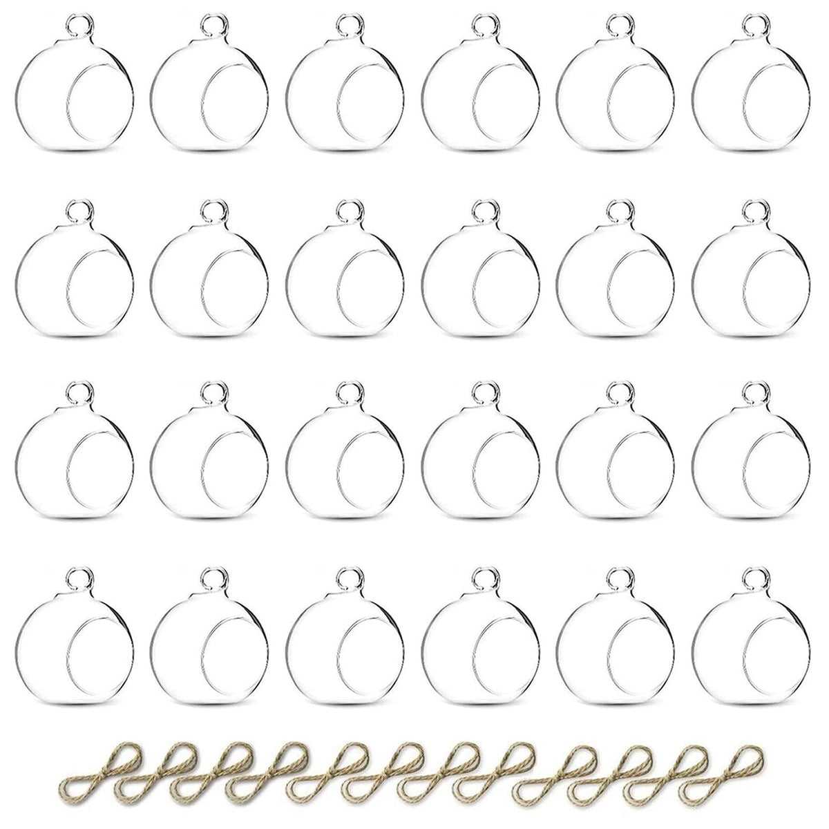Nuptio 24 Pcs Hanging Glass Tealight Holder Globe 2.36" Diameter, Tea Light Candle Holders Wedding Christmas Halloween Home DIY Gifts, Garden Hanging Ornaments Outdoor Candle Holders