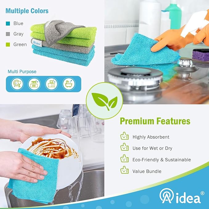 AIDEA Microfiber Cleaning Cloth-8PK, Soft Microfiber Towels