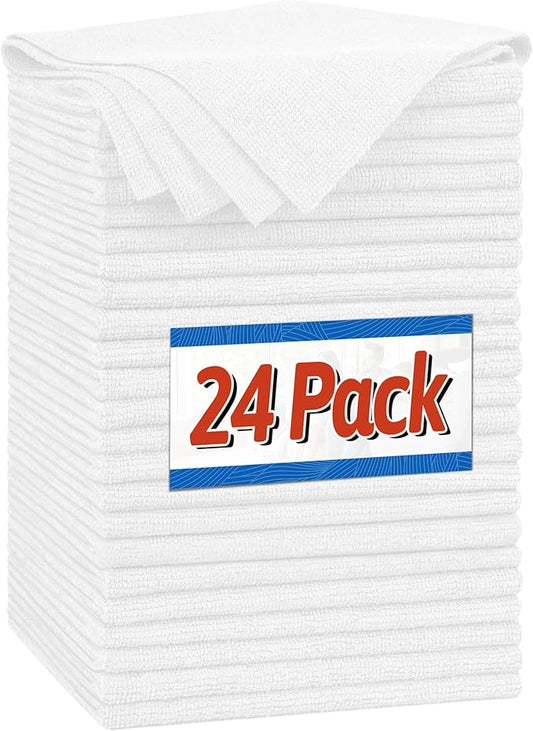 FIXSMITH Microfiber Cleaning Cloth, Shop Towels Bulk, 24 Pack White Microfiber