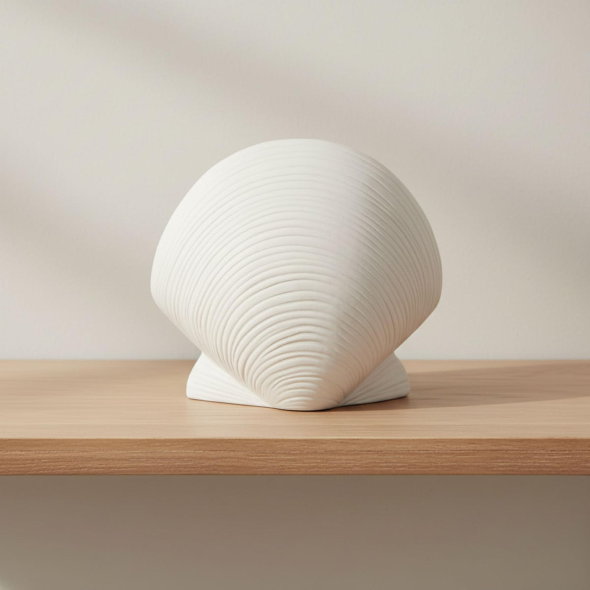 Stoneware Figurine Sculpture – Room Decor Accent, Decorative Statue for Shelf, Console, or Nightstand Placement, Coastal Home Decor Shell Design With Textured Detail – 6", White