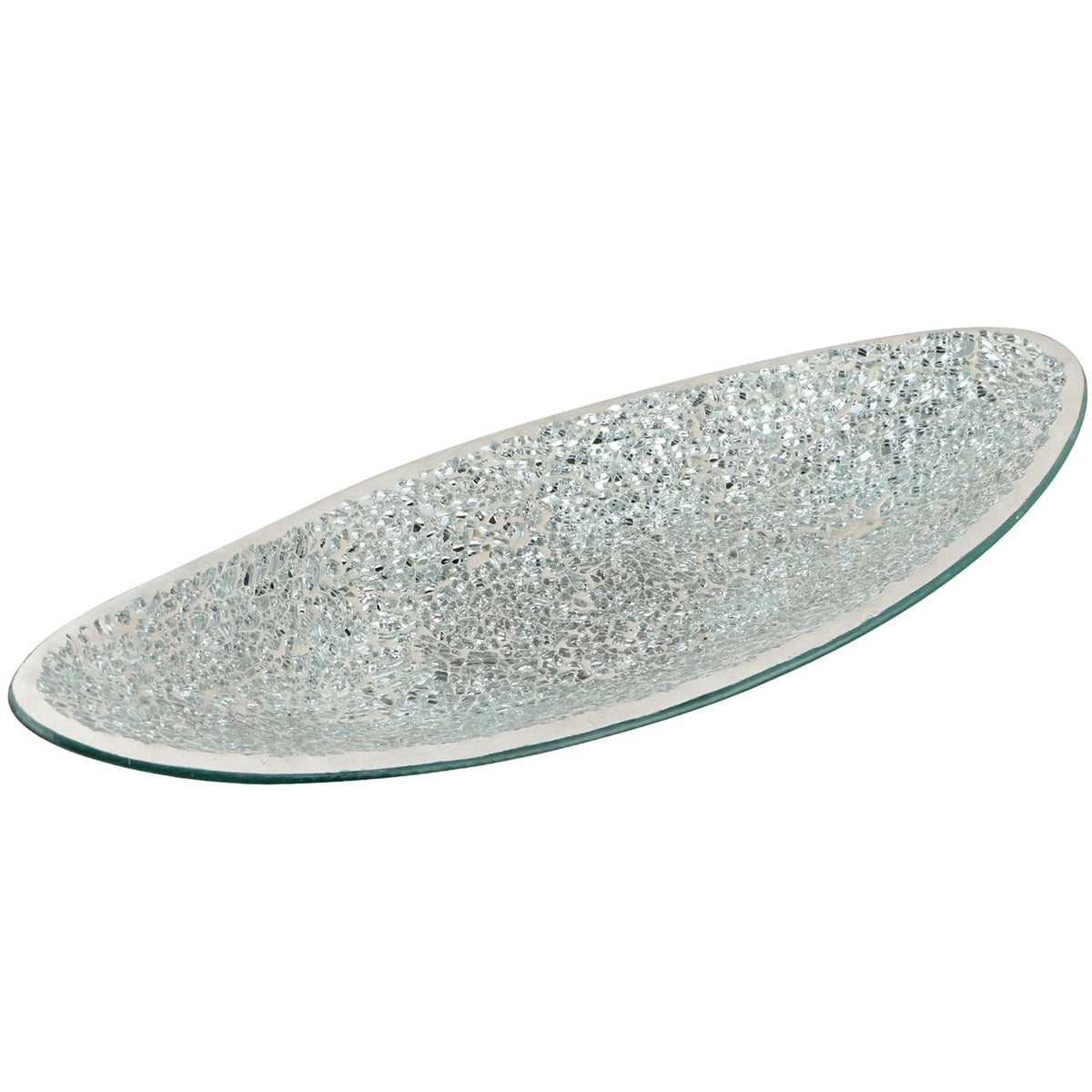 MDLUU Small Glass Mosaic Decorative Silver Boat Shaped Tray, Living Room Table Centerpiece Bowl, Home Decor Accent Plate for Orbs, Candles, Potpourri