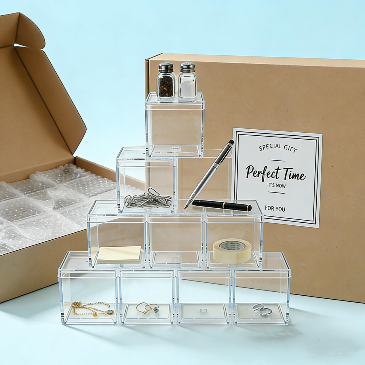 KissYou Acrylic Box Clear Boxes with Lid 12 Packs Small Candy Box Display Square Cube Wedding Graduation Party Decorations Jewlry Gift Box