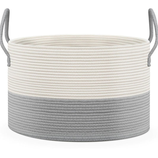 noonkty Blanket Basket Living Room - Toy Storage Basket, 21.7" X 21.7" X 13.8" XXL Cotton Rope Woven Laundry Baskets with Handles, Large Baskets for Storage Nursery Hamper
