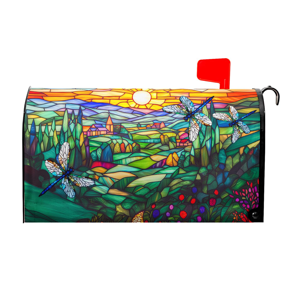 Spring Summer Dragonflies Mailbox Covers Magnetic Large Size 25x21 Inch Spring Flowers Mail Box Cover Farmhouse Abstract Floral Mailbox Wraps Post Letter Box Cover for Home Garden Yard Decora