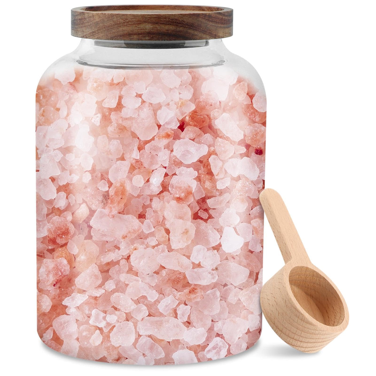 74 oz Glass Bath Salt Jar, Bath Salt Container with Wooden Lid& Scoop, Bathroom Organizers, Airtight Storage Bathtub Accessories for Women