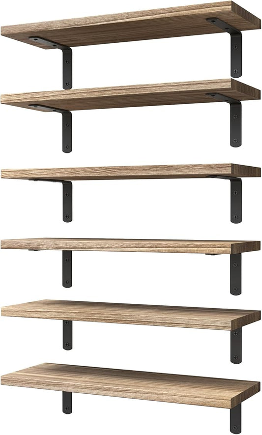 WOPITUES Wood Floating Shelves Set of 6, Shelves