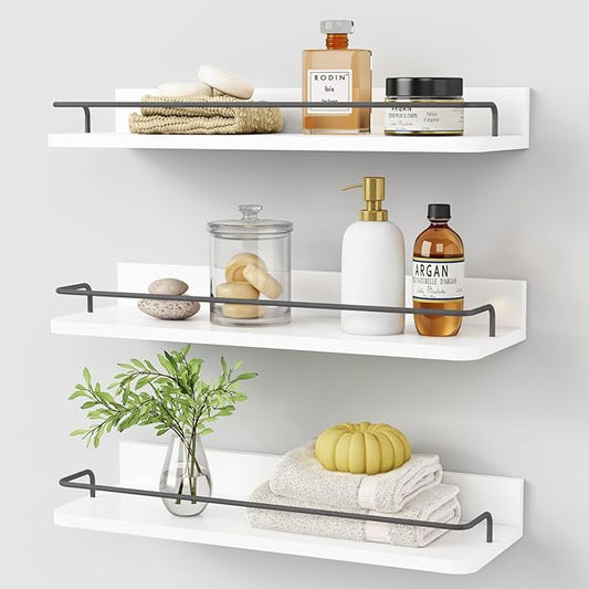 Forbena White Floating Shelves Bathroom Shelves Over Toilet Set of 3, Bathroom
