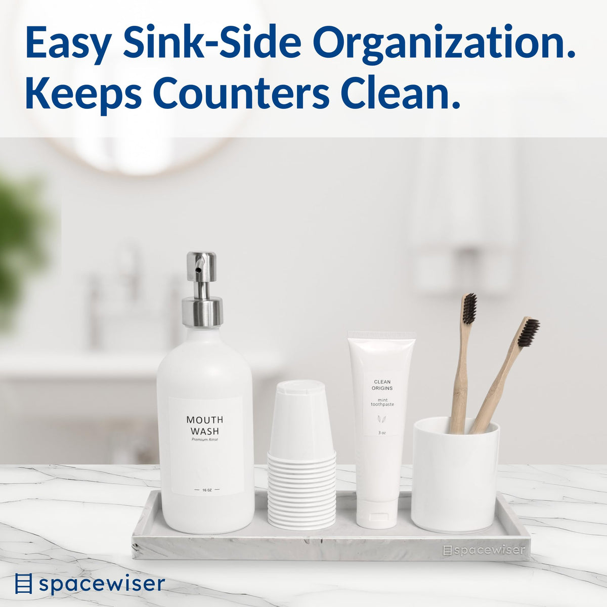 Spacewiser Countertop and Vanity Tray - 11.7" Silicone Bathroom Counter Tray, Dish Soap Trays for Kitchen Counter, Sink Organizer Accessories Caddy, Toilet Laundry Shower Makeup Mat Oil Holder Coffee