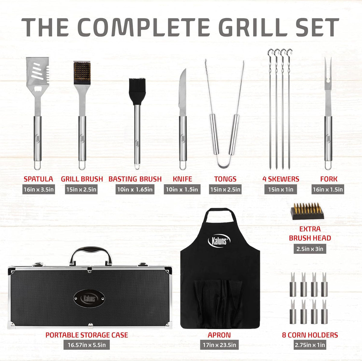 Kaluns Grilling Accessories, Dad Gifts for Fathers Day, Grilling Gifts, Heavy Duty Stainless Steel BBQ Tool Set for Outdoor Grill with Aluminum Case and Apron, Birthday Gifts for Men Women